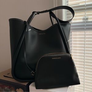 Charles & Keith Lyla Tubular Slouchy Tote Bag - Black